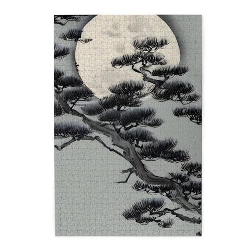 Pine Tree Under The Moon Wooden Puzzles, Pet Puzzle, Family Reunion Puzzle, Stress Relieving Puzzles von KadUe