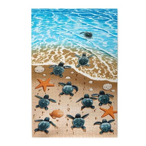 Schildkröte kriecht am Strand Holzpuzzles, Haustierpuzzle, Familientreffen, Stressabbau-Puzzle von KadUe