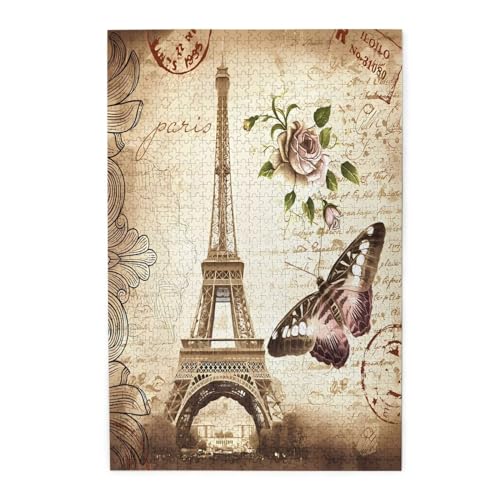 Vintage Paris Eiffelturm Schmetterling Holzpuzzles, Haustierpuzzle, Familientreffen, Stressabbau-Puzzles von KadUe