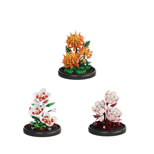 Kadablk Kreatives botanisches Mikroblöcke-Set, 550 Stück, künstliche Chrysanthemen, Pfingstrose und Hibiskus, perfektes DIY-Geschenk für Erwachsene, Jugendliche und Blumenliebhaber von Kadablk