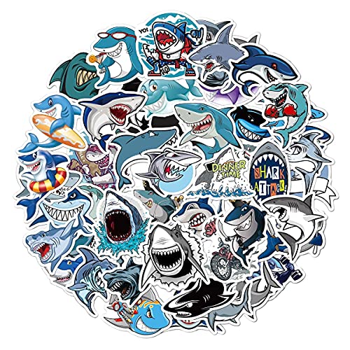 50 Stück Hai Stickers Aufkleber Shark für Kinder Junge, Wasserdichte Vinyl Stickers Set für Wasserflaschen, Fahrrad, Roller, Helm, Notebook, Kindergeburtstag von Kaderas