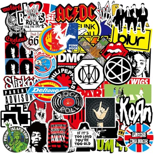 Aufkleber Sticker Set 100 Stück Rock Band Punk Aufkleber Heavy Metal Punk Musik Band Wasserdicht Vinyl Stickers Bomb für Auto Motorräder Skateboard Scooter Laptop Koffer Helm von Kaderas