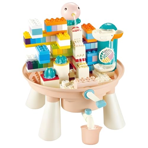 Kadii 2-in-1 Kinder Wasserspieltisch mit Bausteinen, 133 Teile, Lernspielzeug mit Wasserkreislauf von Kadii