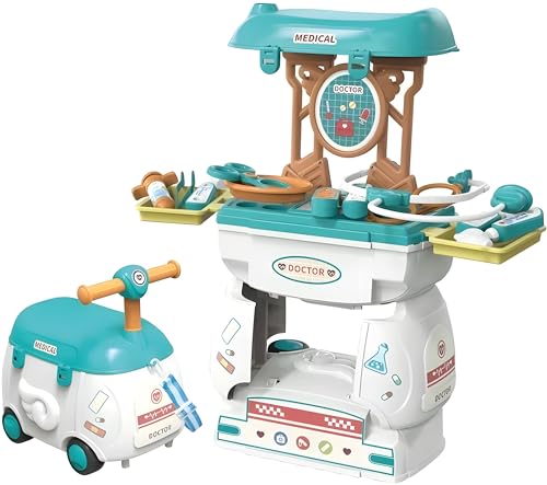 Kadii Arztkoffer für Kinder Spielzeug Set 2 in 1 Kinderfahrzeug Doktor Geschenk ab 3 Jahre 24 Teile von Kadii