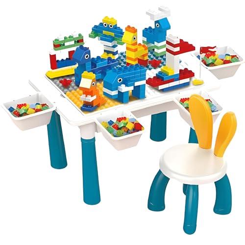 Kadii Bausteine Spieltisch Spielset mit Aufbewahrung Kinder Geschenk 6in1 für Jungen und Mädchen ab 3 Jahre (100 Teile) von Kadii