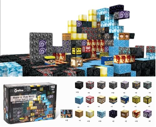 Kadii Magnetische Bausteine Set, 2,5cm Große Steine, 102 Teile mit Bodenplatte, Konstruktionsspielzeug Geschenk ab 3 Jahre (Mine) von Kadii