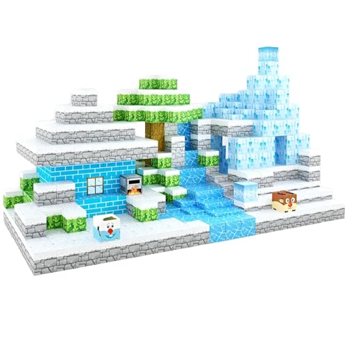 Kadii Magnetische Bausteine Set, 64 Stück, Konstruktionsspielzeug für Kinder ab 3 Jahre, Bauwelt mit Bäumen, Brücken und Straßen, mit Starken Magneten, Mehrfarbig (EIS) von Kadii