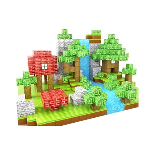 Kadii Magnetische Bausteine Set, 64 Stück, Konstruktionsspielzeug für Kinder ab 3 Jahre, Bauwelt mit Bäumen, Brücken und Straßen, mit Starken Magneten, Mehrfarbig (Landschaft) von Kadii