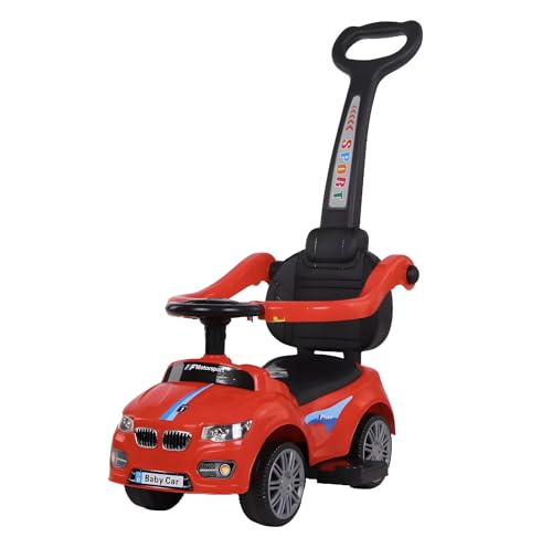 Kadii Rutschauto mit Schiebestange, Kinderfahrzeug mit Staufach Sicherheitsbügel und Sound-Lenkrad, 86 cm Höhe (Rot) von Kadii