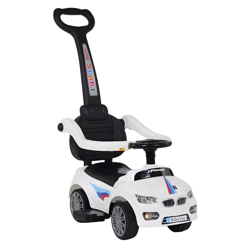 Kadii Rutschauto mit Schiebestange, Kinderfahrzeug mit Staufach Sicherheitsbügel und Sound-Lenkrad, 86 cm Höhe (Weiß) von Kadii