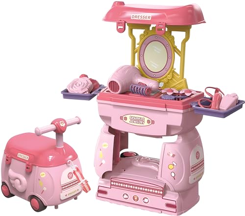 Kadii Schminkkoffer für Kinder Spielzeug Set 2 in 1 Kinderfahrzeug Make Up Geschenk ab 3 Jahre 25 Teile von Kadii