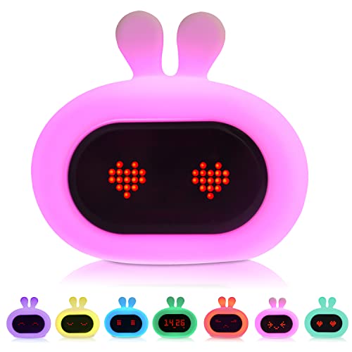 Kadoing Kaninchen-Kinderwecker – mit Mimik & Tippfunktion – Wecklicht für Kinder – Schlaftrainer – Schlafwecker – Nachtlampe – Kinderlampe – Digitaler Spielzeugwecker von Kadoing