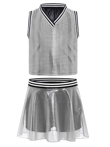 Kaerm Cheer Leader Kostüm Kinder Mädchen Tanzkleid Pailletten Glitzer Cheerleaderin Kleid Ärmellos Oberteil Minirock Mit Innenshorts Dancewear Silber 98-104 Kaerm Cheer Leader Kostüm Kinder Mädchen Tanzkleid Pailletten Glitzer Cheerleaderin Kleid Ärmellos Oberteil Minirock Mit Innenshorts Dancewear Silber 98-104 von Kaerm