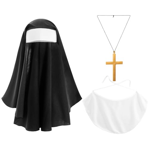 Kaerm Damen Nonnenhaube Nonnenkostüm Set Kloster Nonnen Kostüm 3 TLG. Ordensschwester Kostümset Faschingskostüm Kirche Bibel Mottoparty Accessoires Type A One Size von Kaerm