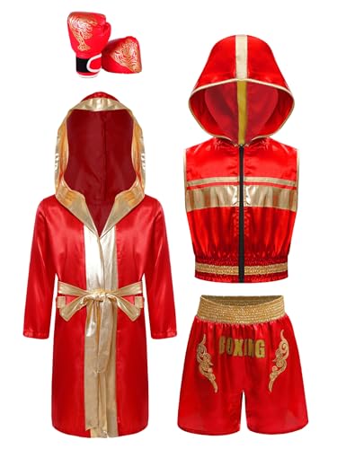 Kaerm Kinder Junge Muay Thai Set Wushu Anzug Langarm Boxer Mantel Boxen Kapuzenuamhang Mit Hoodie Oberteil Shorts Boxhandschuhe Boxer Kostüm Rot 146-152 Kaerm Kinder Junge Muay Thai Set Wushu Anzug Langarm Boxer Mantel Boxen Kapuzenuamhang Mit Hoodie Oberteil Shorts Boxhandschuhe Boxer Kostüm Rot 146-152 von Kaerm