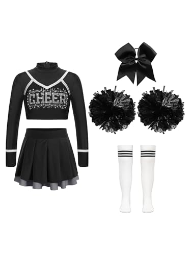 Kaerm Kinder Mädchen Cheer Leader Kleid Langarm Schoolgirl Uniform Kurz Tanz Top Mit A Linien Rock Haarband Pompons Strümpfe 5tlg Tanzkleidung Schwarz 134-140 Kaerm Kinder Mädchen Cheer Leader Kleid Langarm Schoolgirl Uniform Kurz Tanz Top Mit A Linien Rock Haarband Pompons Strümpfe 5tlg Tanzkleidung Schwarz 134-140 von Kaerm