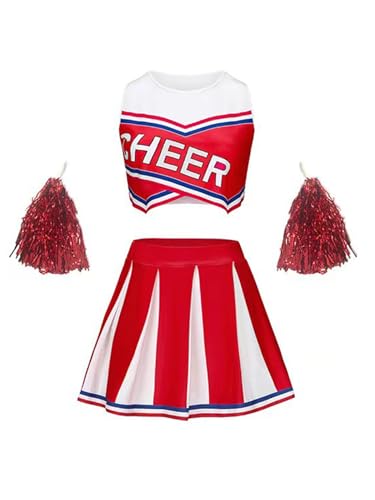 Kaerm Kinder Mädchen Cheer Leader Kostüm Ärmellos Kurz Top Mit Faltenrock Handblumen Fasching Karneval Mottoparty Cheerleaderin Outfit Rot 104-110 Kaerm Kinder Mädchen Cheer Leader Kostüm Ärmellos Kurz Top Mit Faltenrock Handblumen Fasching Karneval Mottoparty Cheerleaderin Outfit Rot 104-110 von Kaerm