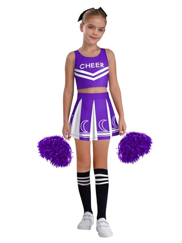 Kaerm Kinder Mädchen Cheer Leader Kostüm Mit Pompons Crop Top Faltenrock Strümpfe Fasching Karneval Cheerleaderin Uniform Tanzkleidung Set Violett 134-140 Kaerm Kinder Mädchen Cheer Leader Kostüm Mit Pompons Crop Top Faltenrock Strümpfe Fasching Karneval Cheerleaderin Uniform Tanzkleidung Set Violett 134-140 von Kaerm