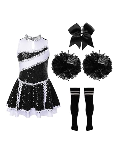 Kaerm Kinder Mädchen Cheer Leader Kostüm Pailletten Glitzer Kleid Ärmellos Tanzkleid Mit Schleife Stirnband Pompons Strümpfe 4tlg Tanzkleidung A Schwarz Weiß 146-152 Kaerm Kinder Mädchen Cheer Leader Kostüm Pailletten Glitzer Kleid Ärmellos Tanzkleid Mit Schleife Stirnband Pompons Strümpfe 4tlg Tanzkleidung A Schwarz Weiß 146-152 von Kaerm