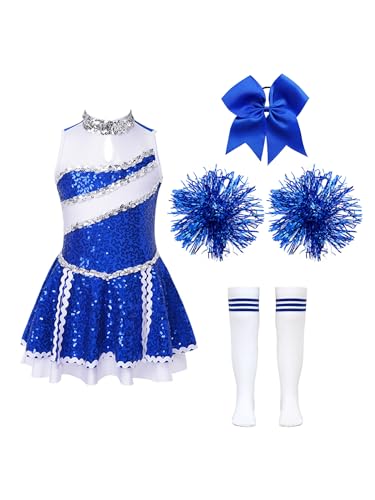 Kaerm Kinder Mädchen Cheer Leader Kostüm Pailletten Glitzer Kleid Ärmellos Tanzkleid Mit Schleife Stirnband Pompons Strümpfe 4tlg Tanzkleidung B Blau 110-116 Kaerm Kinder Mädchen Cheer Leader Kostüm Pailletten Glitzer Kleid Ärmellos Tanzkleid Mit Schleife Stirnband Pompons Strümpfe 4tlg Tanzkleidung B Blau 110-116 von Kaerm