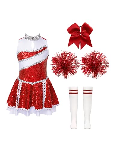 Kaerm Kinder Mädchen Cheer Leader Kostüm Pailletten Glitzer Kleid Ärmellos Tanzkleid Mit Schleife Stirnband Pompons Strümpfe 4tlg Tanzkleidung B Rot 158-164 Kaerm Kinder Mädchen Cheer Leader Kostüm Pailletten Glitzer Kleid Ärmellos Tanzkleid Mit Schleife Stirnband Pompons Strümpfe 4tlg Tanzkleidung B Rot 158-164 von Kaerm