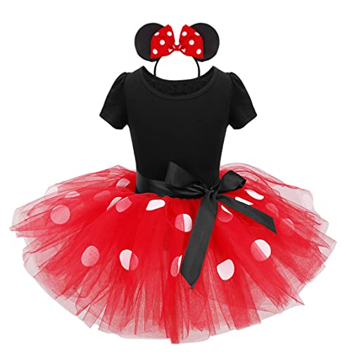 Kaerm Mini Maus Kleid Baby Mädchen Karneval Halloween Kostüm Polka Dot Prinzessin Tutu Partykleid mit Maus Ohren Stirnband Geburtstag Festlich Outfits Schwarz&Rot 110-116 von Kaerm