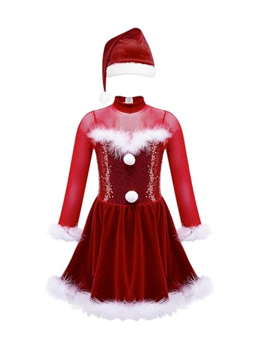 Kaerm Miss Santa Claus Kleid Kinder Mädchen Langarm Elfenkleid Pailletten Glitzer Tanzkleid Mit Federbesatz Nikolausmütze Weihnachtsfeier Outfit Rot 134-140 Kaerm Miss Santa Claus Kleid Kinder Mädchen Langarm Elfenkleid Pailletten Glitzer Tanzkleid Mit Federbesatz Nikolausmütze Weihnachtsfeier Outfit Rot 134-140 von Kaerm