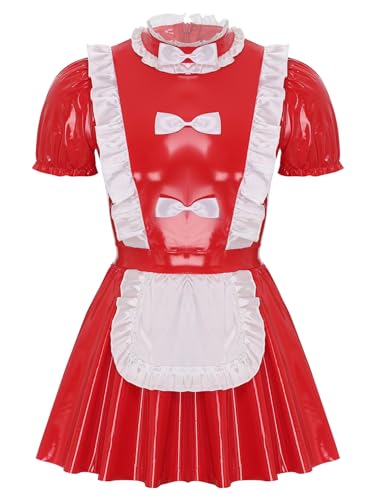 Kaerm Sissy Dienstmädchen Outfit Herren Lack Leder Kleid Puffärmel Minikleid Rüschen Kragen Schürze Kleid Für Mottoparty Fastnacht Kaerm Sissy Dienstmädchen Outfit Herren Lack Leder Kleid Puffärmel Minikleid Rüschen Kragen Schürze Kleid Für Mottoparty Fastnacht von Kaerm