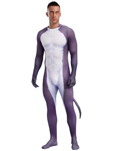 Kaerm Tier Anzug Herren Kostüm Fasching Karneval Halloween Kuh Leoparden Tiger Body Ganzkörper Overall Langarm Jumpsuit Mit Schwanz Cosplay Outfit Typ J XXL von Kaerm
