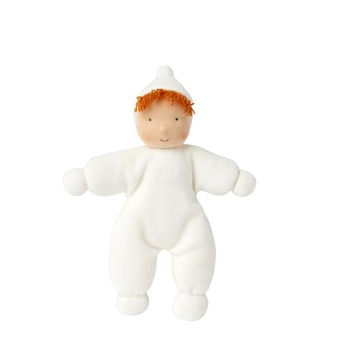 Käthe Kruse Schmusepuppe LOLO Natur – Handgefertigte Waldorfpuppe mit roten Ponyfransen und weißen Anzug, 100% Bio-Baumwolle, Ideal für Neugeborene, 21 cm von Käthe Kruse