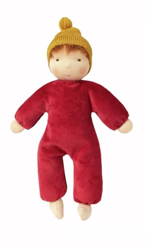 Käthe Kruse Waldorfpuppe Nana Rubin – Rubinroter Nicki-Anzug, Handgefertigte Schmusepuppe aus Bio-Baumwolle und Bio-Schafschurwolle, 35 cm von Käthe Kruse