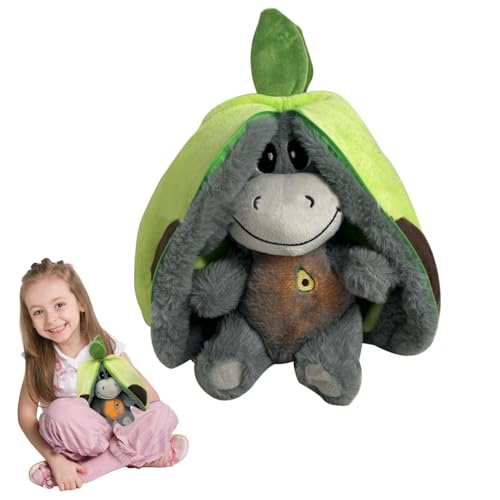 Atmendes Kuscheltier, Schlafender Esel Kuscheltier Weiches Erdbeer Avocado Esel Plüschtier Puppe Mit Atembewegung und Musik, Stressabbau Stofftier für Schlafende Kinder (Grün) von Kaezuy