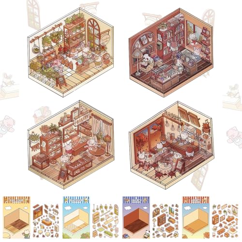 Kaezuy 4 Verschiedene 3D-Sticker-Sets mit Hakenpinzette DIY Kreative Szenen Gestalten für Erwachsene und Kinder (A) von Kaezuy