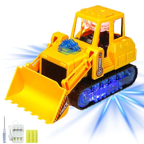 Kaezuy Ferngesteuertes Bagger Spielzeug mit LED-Lichtern und Soundeffekten | Robuster Kunststoff Sandkasten Spielzeug für Kinder ab 3 Jahren | Inklusive 3 Akkus und USB-Ladekabel (A) von Kaezuy