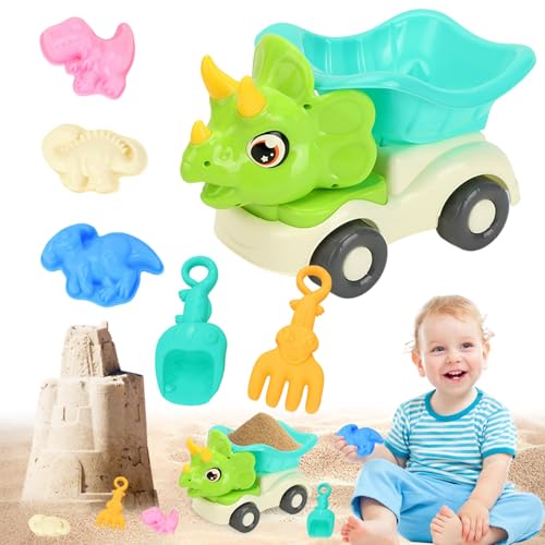 Sandspielzeug Strandspielzeug Kinder, 7 Stück Strand Spielzeug Set Mit Dinosaurier Auto, Sandkasten Strandspielzeug Sand Förmchen Set ab 1-5 Jahr Jungen Mädchen (6Stück) von Kaezuy