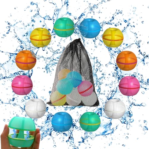 Wasserbomben Wiederverwendbar Magnetisch Selbstschließend, 6 Stück Schnell Befüllbare Silikon Wasserballons, Magnet Wasserbomben Pool Spielzeug für Kinder Party, Wasserpark (12pcs) von Kaezuy
