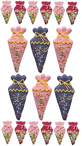 Kaffeehaus Diamant - Schultüten in Rosa, Pink, Lila - 6 große und 12 kleine Zuckertüten - buntes Zuckerdekor zur Einschulung - Tortendekoration zum Schulstart von Kaffeehaus Diamant
