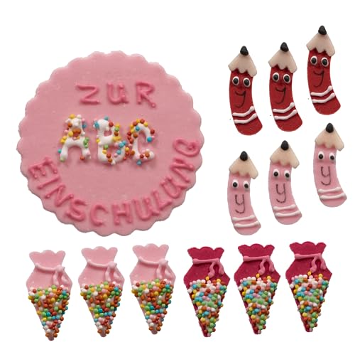 Kaffeehaus Diamant - großes Backdekor Set zur Einschulung - 1 Schild, 6 Schultüten und 6 Stifte - rosa, rot, pink - Zuckerdekoration zum Schulstart für Mädchen Kaffeehaus Diamant - großes Backdekor Set zur Einschulung - 1 Schild, 6 Schultüten und 6 Stifte - rosa, rot, pink - Zuckerdekoration zum Schulstart für Mädchen von Kaffeehaus Diamant