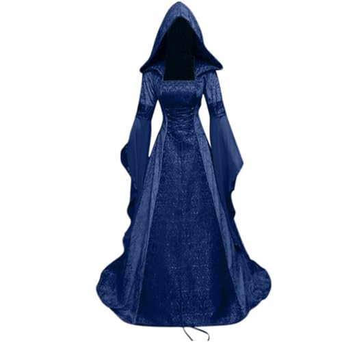 Kahbin Damen Gothic Kleid mit Kapuze, Mittelalter-Korsett, Renaissance-Kleid, viktorianisches Kleid, Halloween-Kostüm, Dunkelblau, 4XL Kahbin Damen Gothic Kleid mit Kapuze, Mittelalter-Korsett, Renaissance-Kleid, viktorianisches Kleid, Halloween-Kostüm, Dunkelblau, 4XL von Kahbin