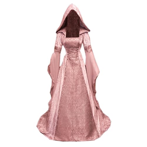 Kahbin Damen Gothic Kleid mit Kapuze, Mittelalter-Korsett, Renaissance-Kleid, viktorianisches Kleid, Halloween-Kostüm, Pink, 5XL Kahbin Damen Gothic Kleid mit Kapuze, Mittelalter-Korsett, Renaissance-Kleid, viktorianisches Kleid, Halloween-Kostüm, Pink, 5XL von Kahbin