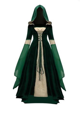 Kahbin Frauen Kapuzen Gothic Kleid Mittelalter Korsett Renaissance Kleid Viktorianisches Kleid Halloween Kostüm, Grün , 3XL von Kahbin