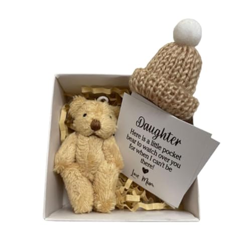Kaikso-In A Little Pocket Bear Hug, Mini Plush Bear with Inspirational Gift Cards, Give Bear Hugs to Daughter, Graduation Birthday Wedding Gift for Daughter, hat random color, Hellbrauner Bär von Kaikso-In
