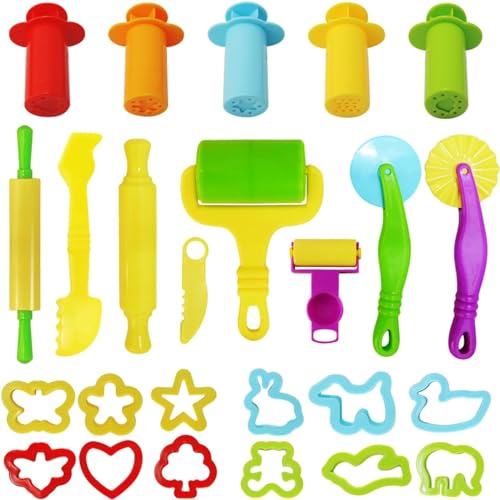 RichDeer Knete Zubehör 25 Stück, Knetwerkzeug Teig, Kinder Knete Zubehör Spielzeug Plastilin Werkzeuge Set für Kinder (Zufällige Farbe) von RichDeer