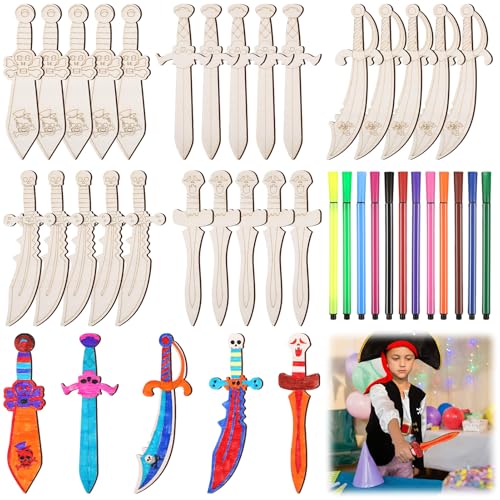 30 Stück Piratenschwerter aus Holz,Holzschwert Kinder Piraten Schwert Holzbastelset Kinder mit 12 Stück Farbige Stifte Holzschwert zum Bemalen für Kindergeburtstag Halloween Karneval 30 Stück Piratenschwerter aus Holz,Holzschwert Kinder Piraten Schwert Holzbastelset Kinder mit 12 Stück Farbige Stifte Holzschwert zum Bemalen für Kindergeburtstag Halloween Karneval von Kaisibum