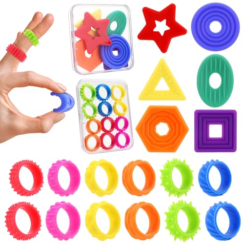 Kaisibum 18 Stück Fidget Toys 6 Anti Stress Sensory Stones 12 Fidget Ring Toys Adhs Spielzeug Autismus Spielzeug für Kinder und Erwachsene Um Stress Abzubauen von Kaisibum