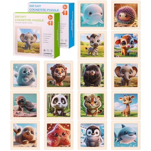 Kaisibum 2 Stück Kinderpuzzle, Holz Puzzle ab 3 Jahre, Cartoon Puzzle Spielzeug Lernspielzeug Rahmenpuzzle für Jungen und Mädchen von Kaisibum