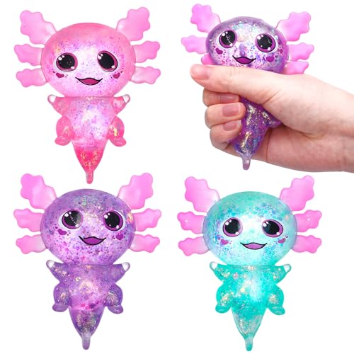 Kaisibum 3 Stück Axolotl Spielzeug Glitzer Axolotl Squishy Witziges Squeeze Toy Sensorische Squishy Toy Anti Stress Spielzeug Tiere für Kinder und Erwachsene von Kaisibum