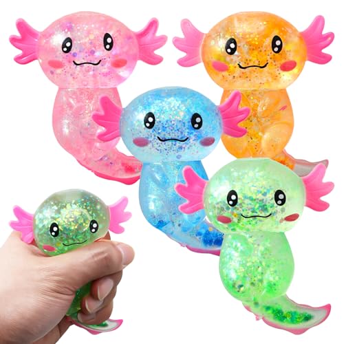 Kaisibum 4 Stück Axolotl Spielzeug Anti Stress Spielzeug für Kinder und Erwachsene Niedliche Salamander Spielzeug Stress Relief Squeeze Ball für Mitbringsel Kindergeburtstag Gastgeschenke von Kaisibum