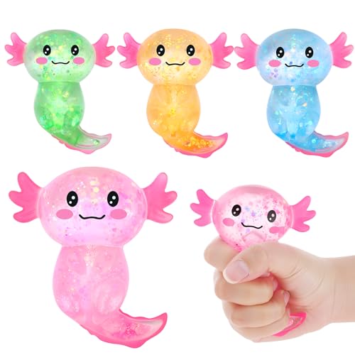 Kaisibum 4 Stück Axolotl Squishy Funkeln Witziges Squeeze Sensorische Anti Stress 4 Farbe Axolotl Tiere Spielzeug für Kinder und Erwachsene von Kaisibum