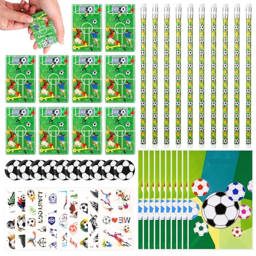 Kaisibum Fussball Mitgebsel Jungen Set,50 Stück Fußball Party Mitgebsel Kinder mit 10 Fußball Bleistift 10 Fussball Radiergummi 10 Aufkleber 10 Geschenktüte 10 Flipperspiel Fußball Spiele von Kaisibum